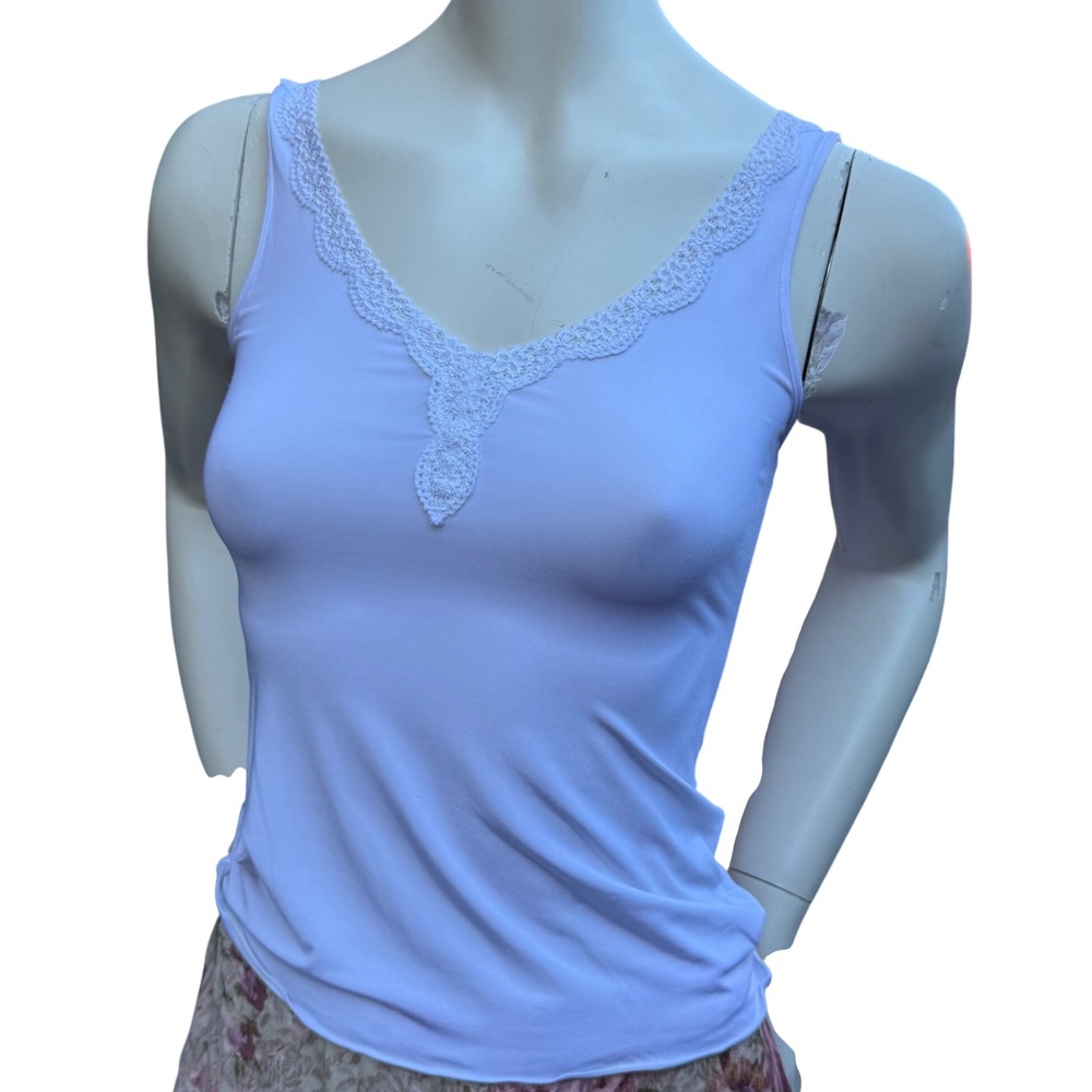 Jockey Tank Top White Crochet Lace Trim Soft Girl Minimalist‎ M